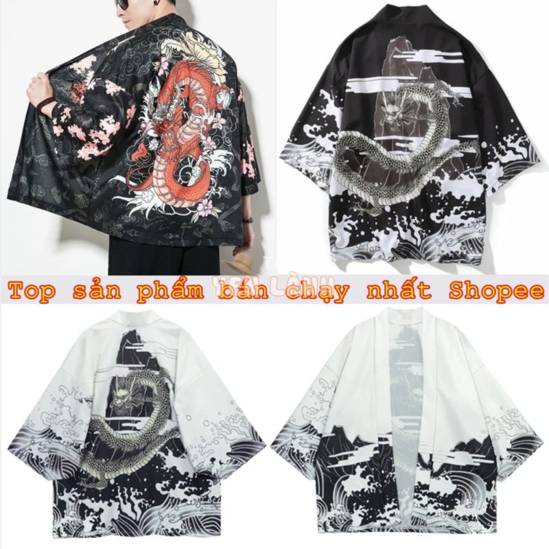 [Có Sẵn Có Size] ÁO KHOÁC KIMONO RIUKIYO-E phong cách Harajuku Haori Happi họa tiết chim hạc, cá vàng,sếu, rồng, cá chép