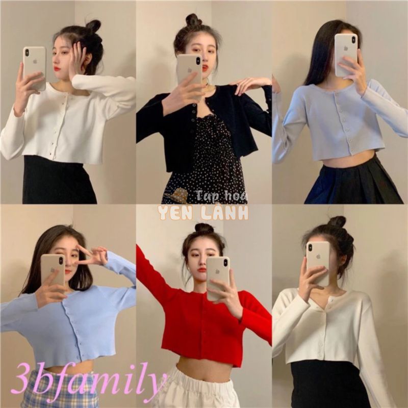 Hàng sẵn – Áo khoác len cardigan / áo len croptop tay dài màu trơn HAK05