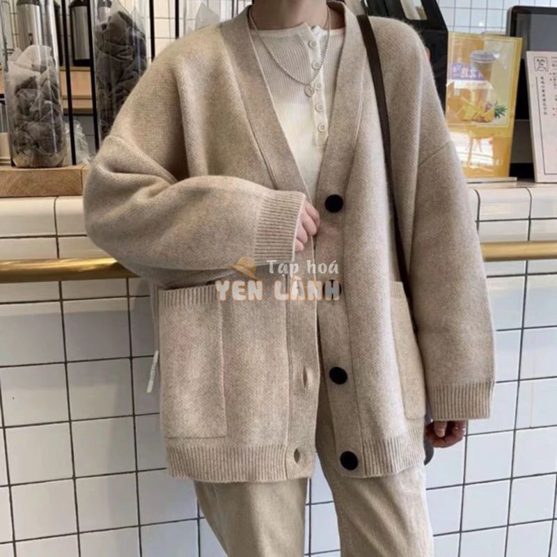 Áo khoác cardigan RENJIANVSHENG dệt kim dáng rộng màu trơn xinh xắn dễ thương cho nữ