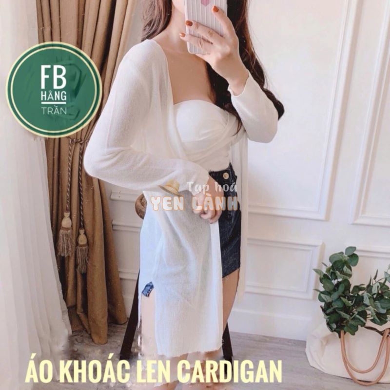 Áo khoác len mỏng dáng dài xẻ tà trơn không túi