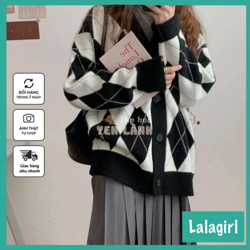 Áo Khoác Cardigan Oversize Họa Tiết Kim Cương, Áo Khoác Len Cardigan Dáng Rộng Họa Tiết  Thổ Cẩm Cho Nữ [CKC]