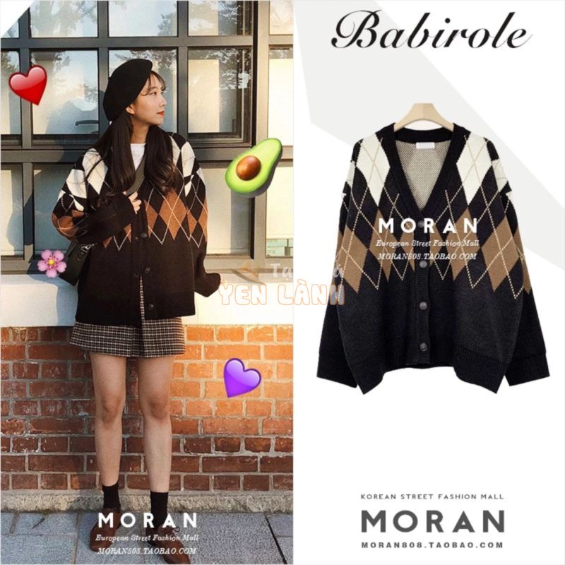 (HÀNG SẴN) Áo khoác len Cardigan nữ MORAN họa tiết style Hàn Quốc Vintage – Có ảnh thật