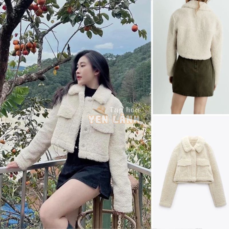 ÁO KHOÁC LÔNG CỪU ZARA XUẤT DƯ TUỒN KIỂU SƠ MI DÁNG CROP MÀU KEM – 4341/743