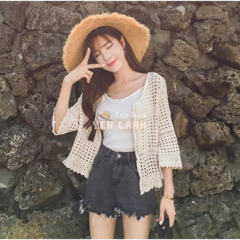 ÁO KHOÁC LEN LƯỚI CROPTOP ĐI BIỂN KL06