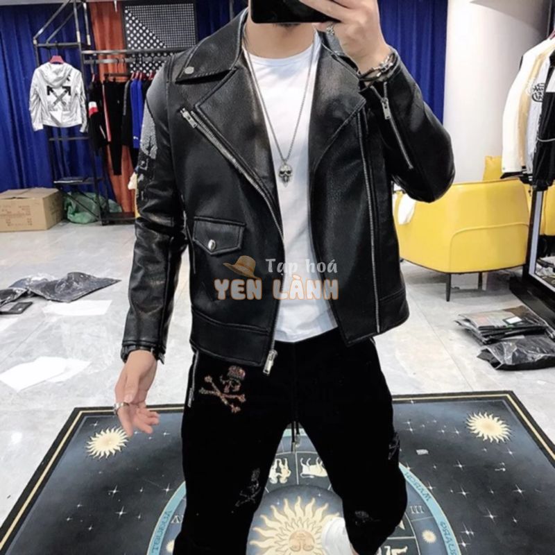 (tạm hết hàng) Áo khoác da biker cá tính hiệu Philipp Plein