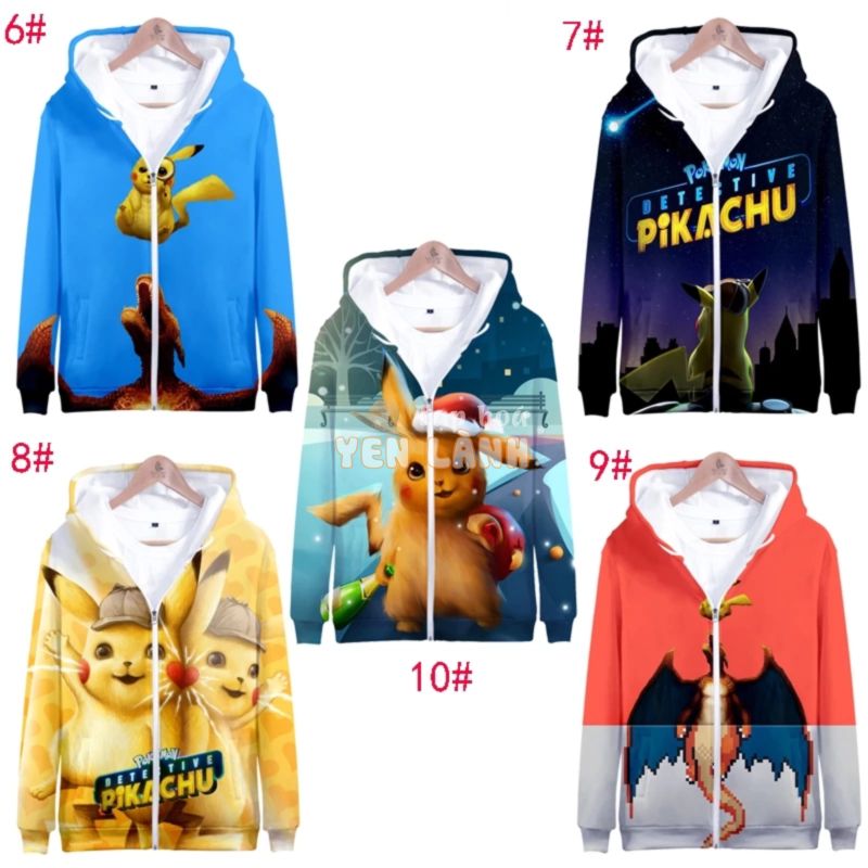 Áo Khoác Hoodie In Hình Pokemon 3D Có Khóa Kéo