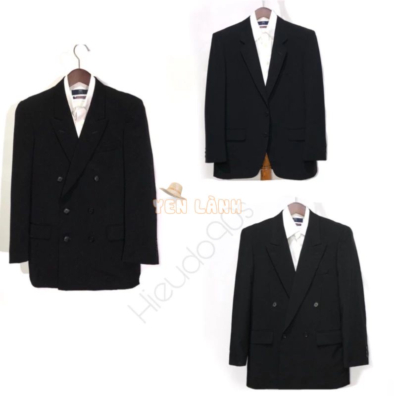 Áo khoác blazer / vest cho nam màu đen trơn, xanh navy slim fit 2, 4, 6 nút hàng secondhand 2hand si tuyển