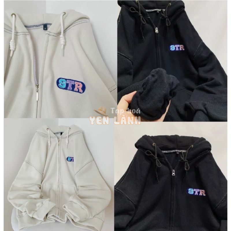 Áo Khoác Hoodie Nỉ Nam Nữ Form Rộng Thêu Logo Str Khóa Kéo Unisex