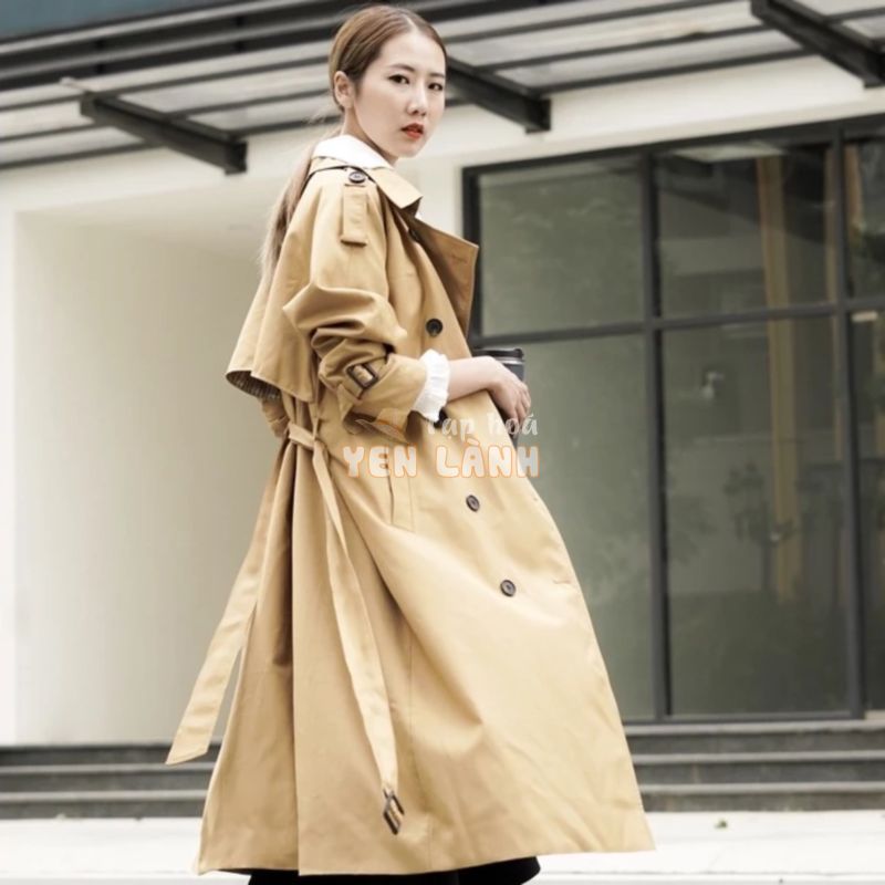 Áo khoác trench coat dáng dài kaki 2 lớp dành cho nữ Caffeine Studio