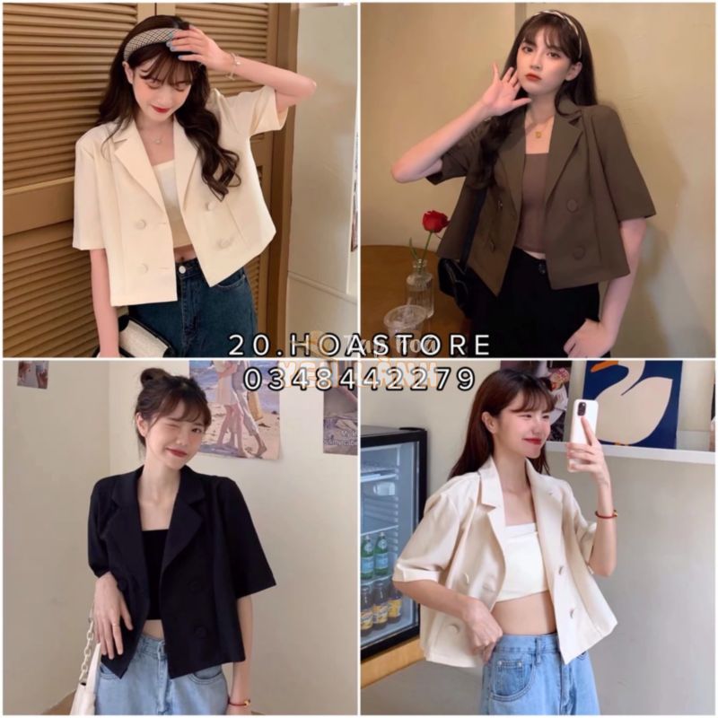 Áo Khoác Blazer Nữ Cổ Vest Tay Lỡ Dáng Croptop – Blazer Cộc Tay Dáng Lửng Mix Áo Quây –  Áo Vest Khoác Ngoài Nâu Đen Be