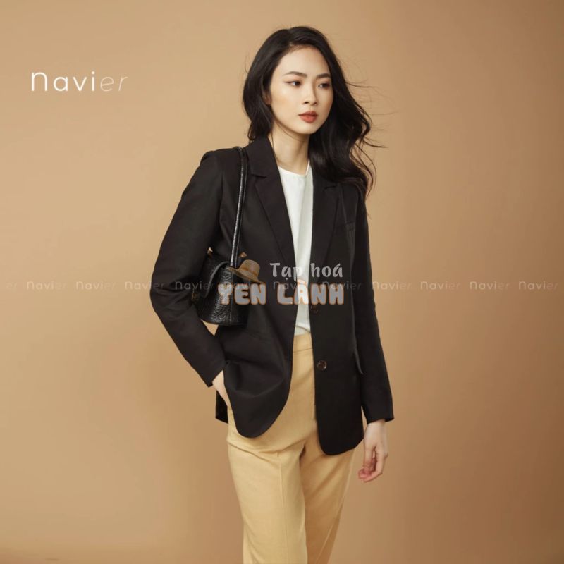 ÁO BLAZER NỮ HÀN QUỐC 2 LỚP DÁNG DÀI KÈM ĐAI NHIỀU MÀU – ÁO VEST NỮ CÔNG SỞ CAO CẤP LINEN VÉT B01 NAVIER