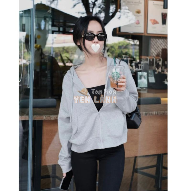 Áo khoác nỉ PC nữ HHVINTAGE kiểu hoddie dây kéo có nón Zip A02