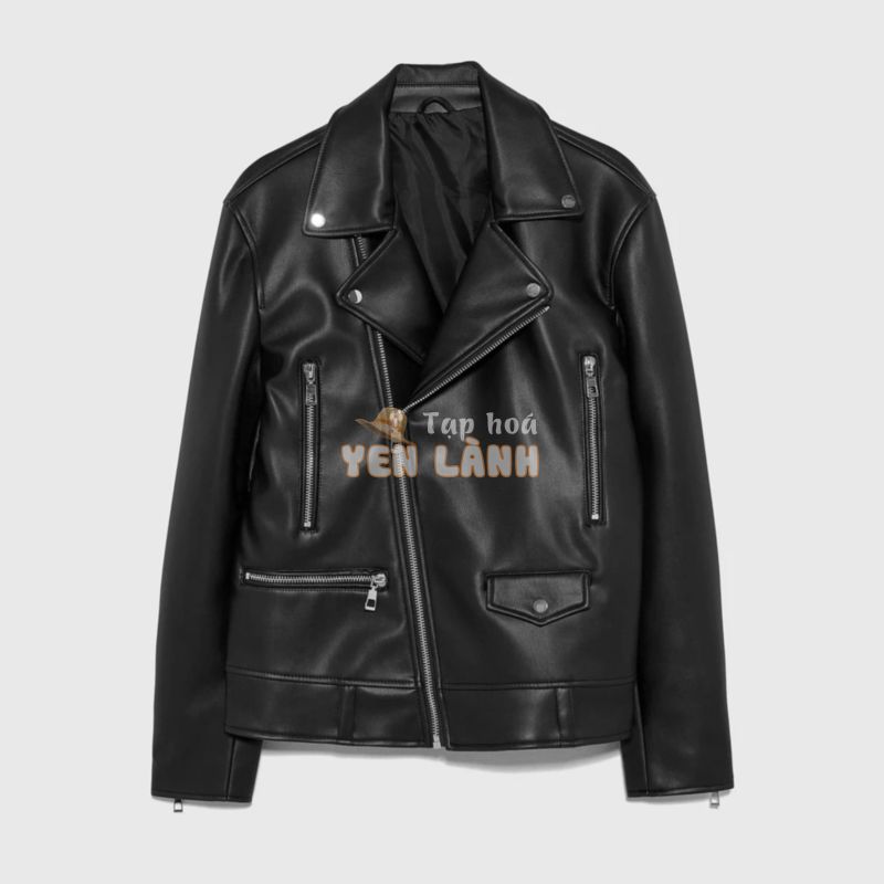 Áo khoác da Zara biker jacket nam auth chính hãng khoá ngang