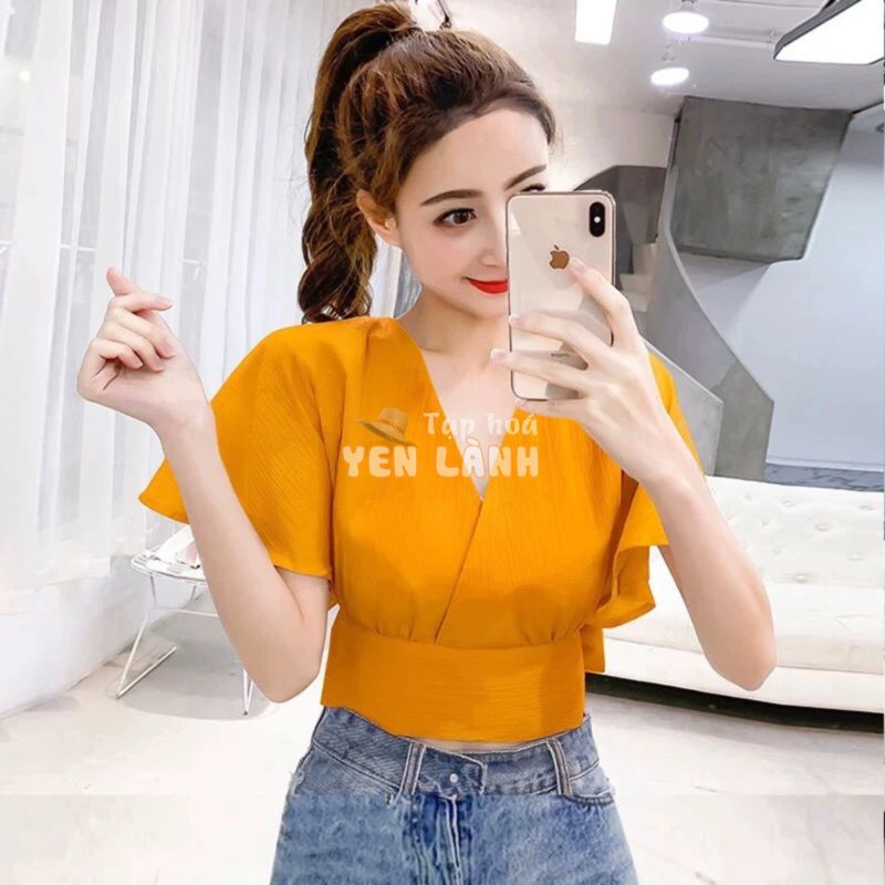 Áo Kiểu Von Cổ V Form Croptop Phối Nơ Eo Sau Lưng Duyên Dáng TTSL0057