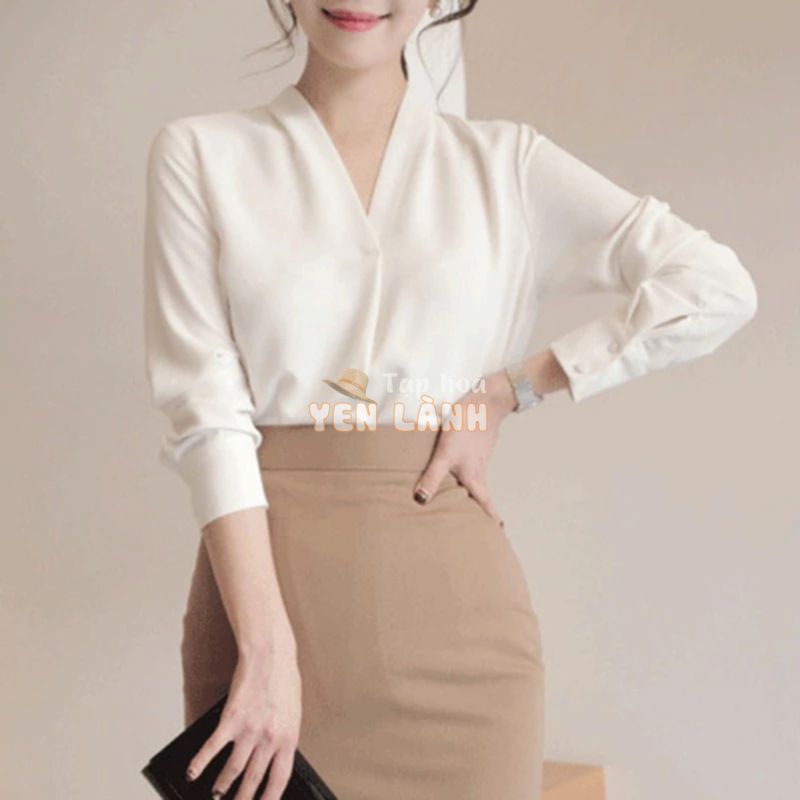 FREESHIP ĐƠN 99K_ Áo chiffon cổ chữ V màu trơn thời trang cho nữ