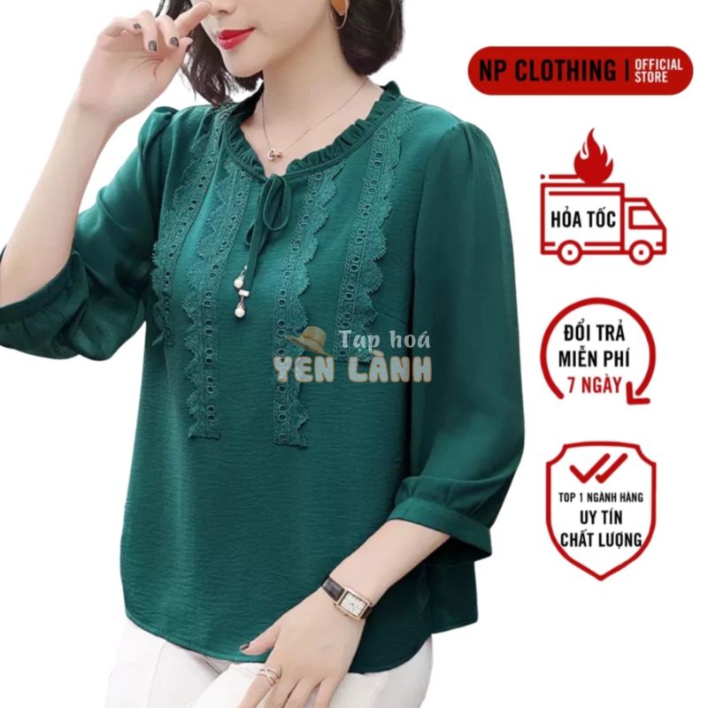 Áo Kiểu Nữ Trung Niên A569, Mẫu Áo Trung Niên Cổ Thắt Nơ Form Rộng Trang Nhã | Thời Trang NP CLOTHING U60