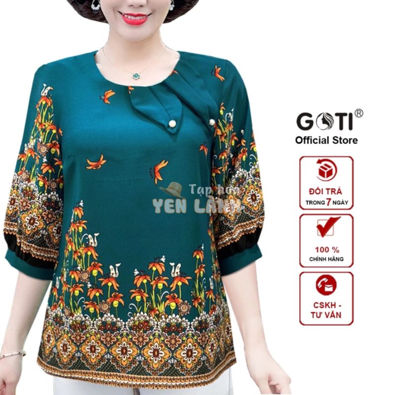 GOTI – Áo Trung Niên Cao Cấp Cổ Sơ Mi Tay Lỡ Đính Nút Vải Lụa Mềm Mịn Tặng Me U50 3A13 3A01 3A06