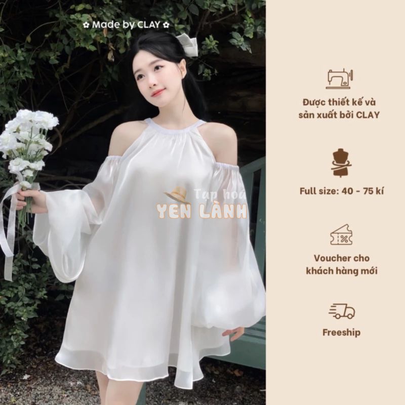 [ CLAY ] Sakura Dress – Áo / Váy babydoll nữ thiết kế hở vai cổ yếm voan organza dáng xòe tay dài bồng kỷ yếu có bigsize