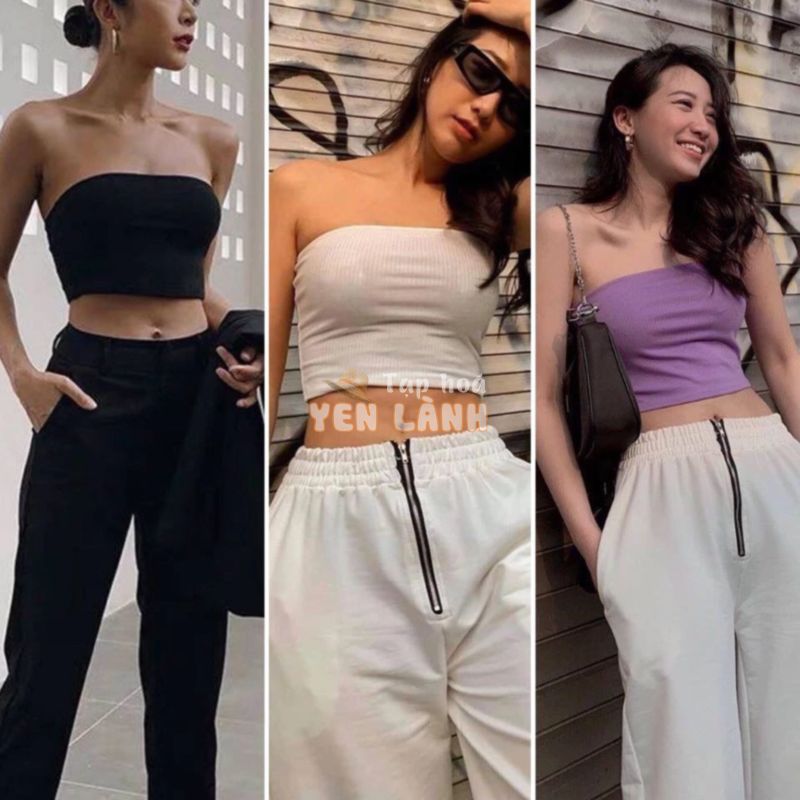 Áo Quây Ngực Nữ   TUBE TOP – ÁO ỐNG TÍM ĐEN TRẮNG ULZZANG