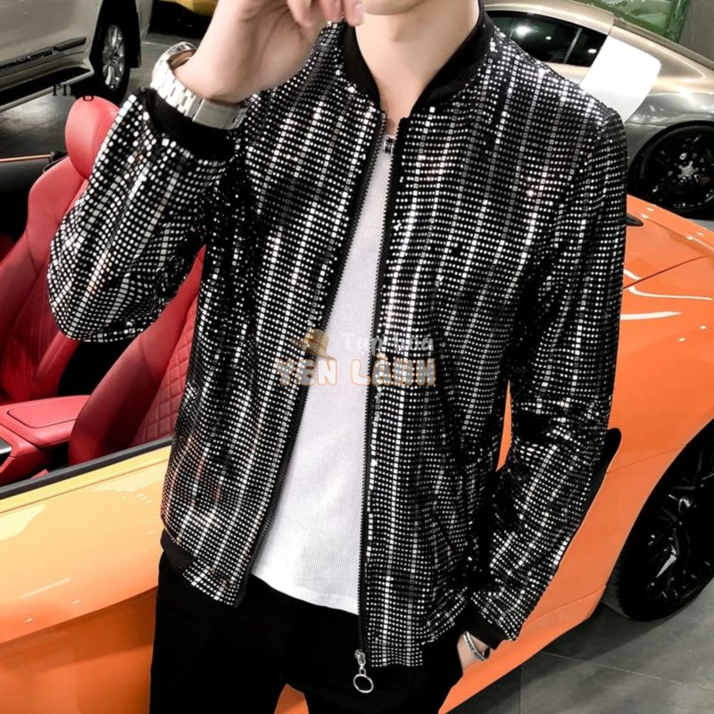 Áo khoác Bomber đính sequin lấp lánh thời trang cá tính cho nam