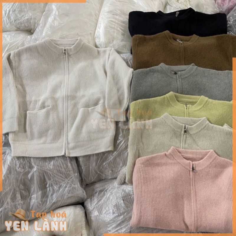 [KC9906] Áo khoác cardigan len lông cừu khóa kéo hai túi sườn form rộng (Có sẵn)