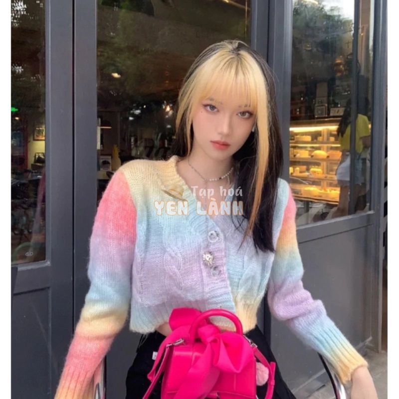 JISOO BLACKPINK Áo croptop len tay dài màu rainbow cầu vồng phong cách ulzzang SAM SAM BOUTIQUE