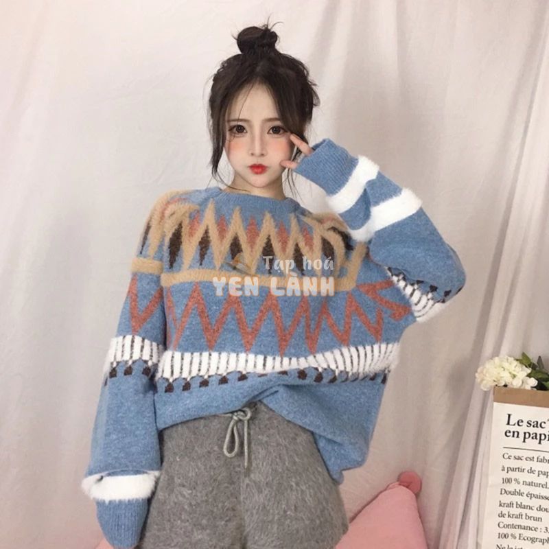 áo len ulzzang áo len nữ đẹp áo len dày thổ cẩm dáng form dài rộng tay dài kiểu dáng hàn quốc