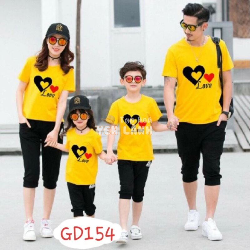 Áo thun gia đình – In hình trái tim – Chất 65% cotton, co giãn tốt- GD154