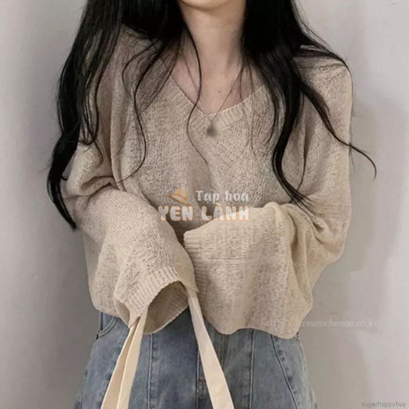 Áo sweater mỏng form rộng màu trơn trẻ trung xinh xắn cho nữ