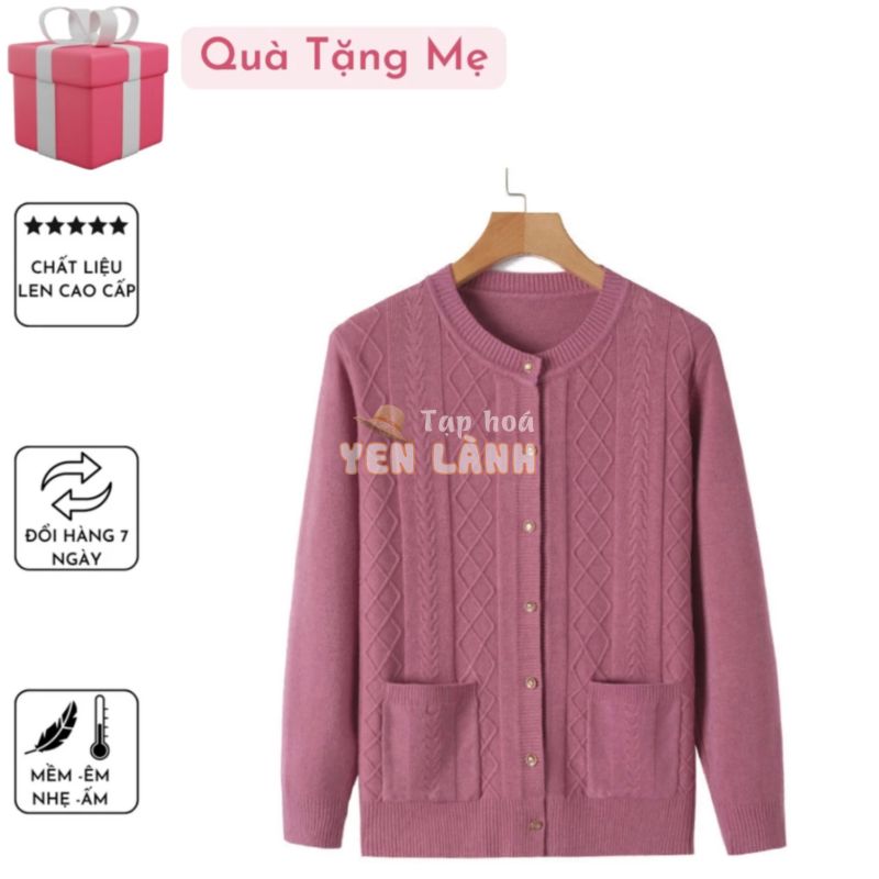 Áo len Cardigan trung niên tặng mẹ biếu bà (Mỏng vừa freesize 48_60kg)