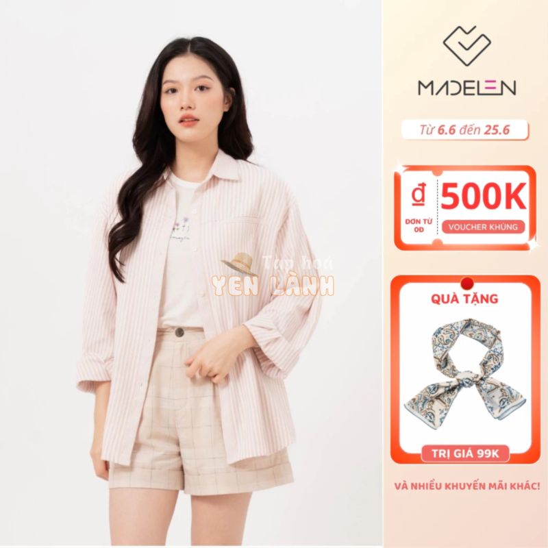 Áo sơ mi dài tay dáng oversize màu kẻ pastel MADELEN