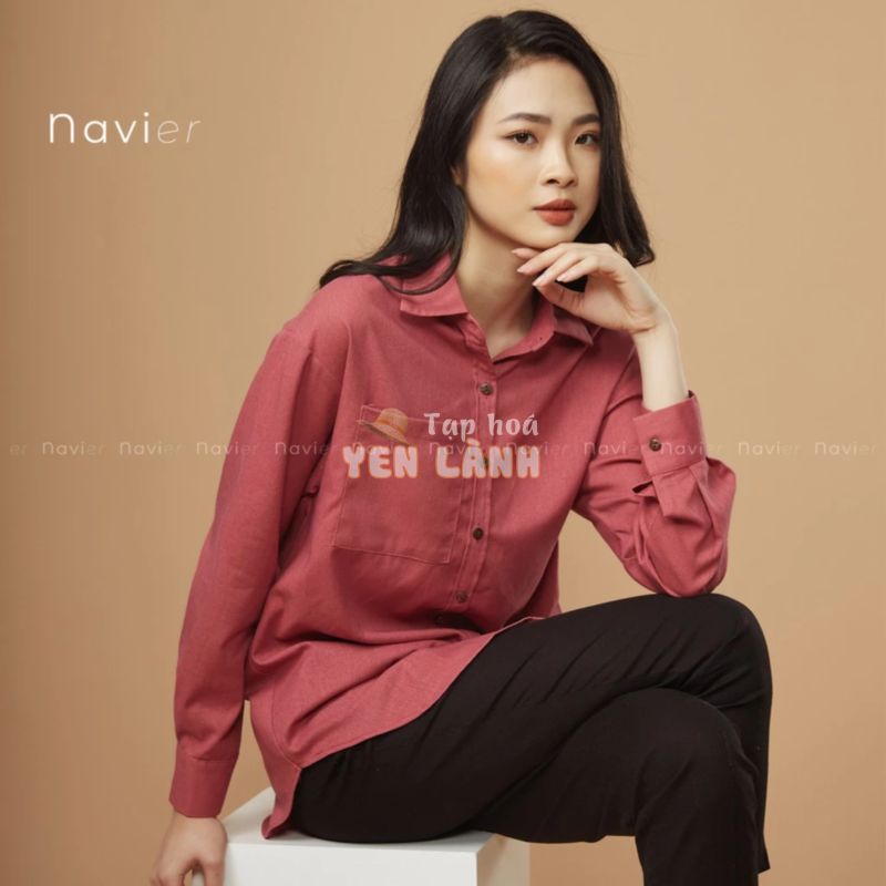 ÁO SƠ MI NỮ FORM RỘNG OVERSIZE DÀI TAY CÔNG SỞ CÓ TÚI NGỰC ĐŨI – LINEN SHIRT SM02 NAVIER