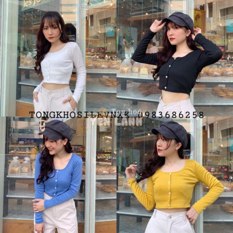 ÁO CROPTOP LEN TĂM CÚC DỌC DÀI TAY HOT