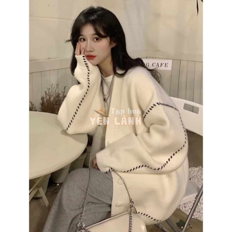 Áo khoác cardigan len màu trắng đen thời trang thu đông hàn quốc, Áo khoác len nữ, Áo len cardigan nữ, Khoác len cadigan