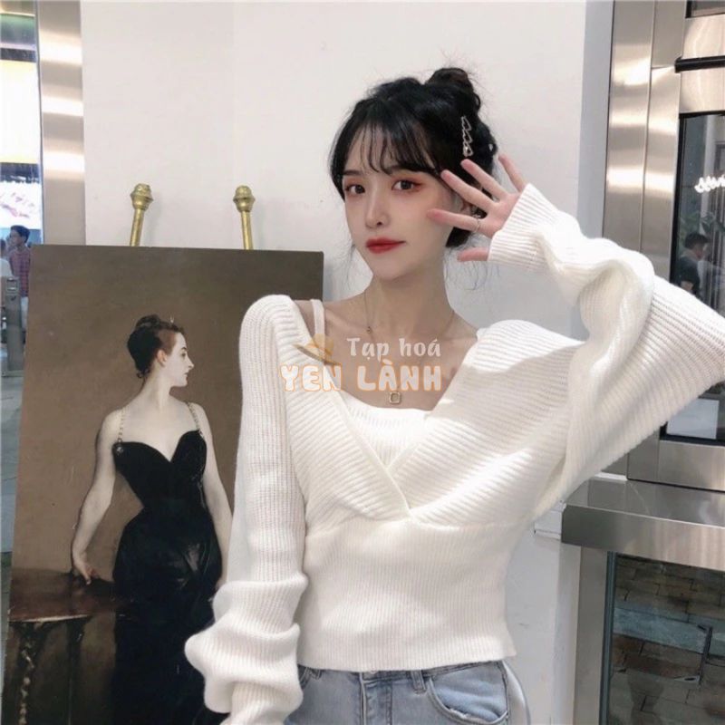 Áo len ulzzang cánh dơi trễ vai cách điệu phong cách Hàn Quốc