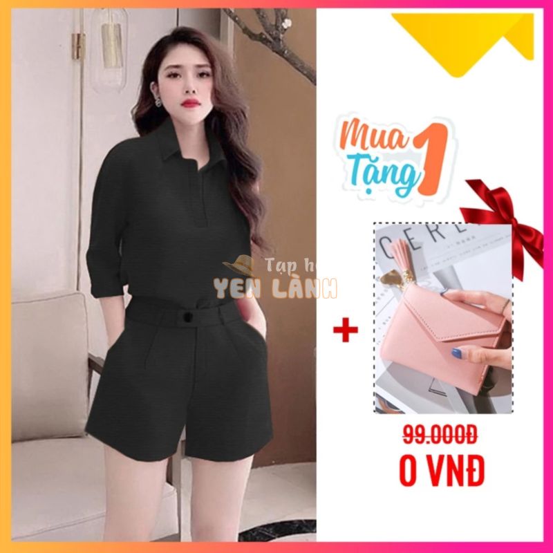 jumpsuit nữ ngắn sơ mi  dự tiệc sang chảnh áo tay lỡ  phối áo liền quần  xinh xắn J1096