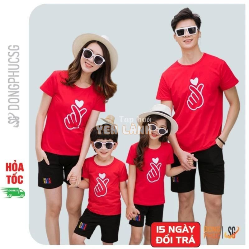 Áo thun gia đình màu đỏ bắn tim GD402D thun cotton dày dặn đủ size cho bé trai gái DONGPHUCSG