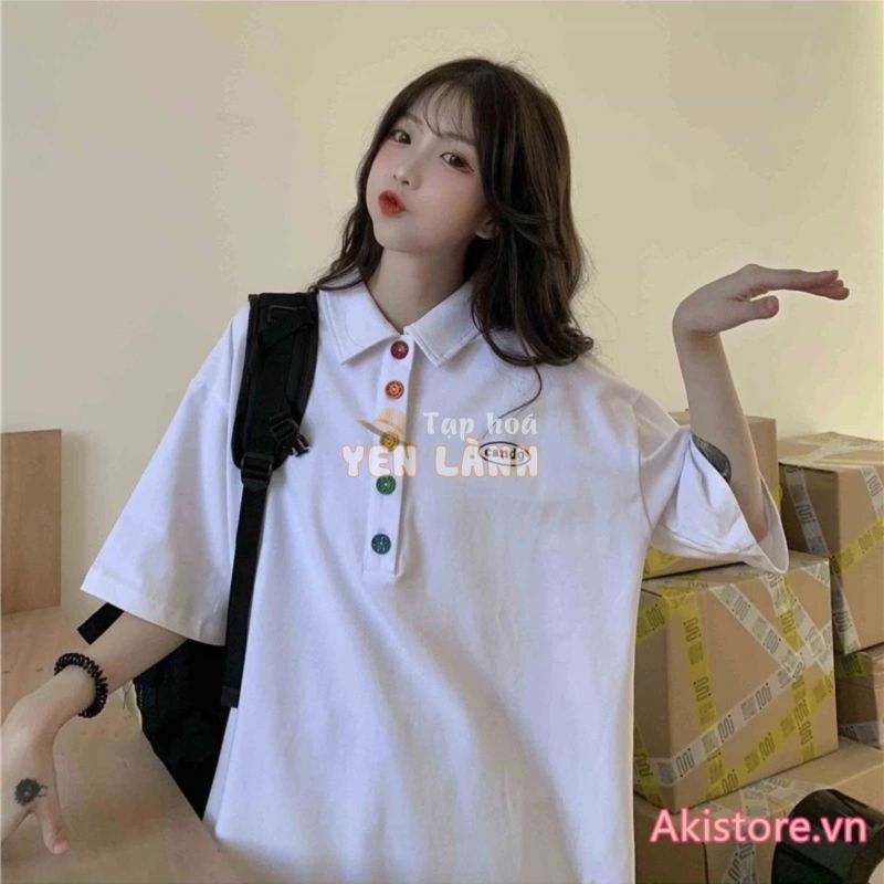 Áo polo tay ngắn dáng rộng phong cách Hàn Quốc có size lớn 2XL thoải mái đáng yêu cho nữ