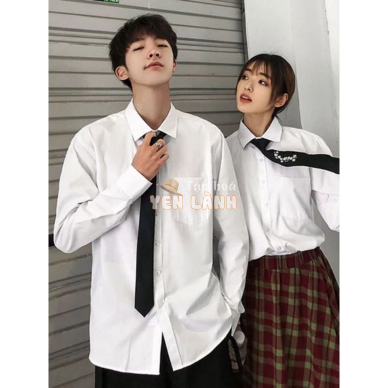 [Có big size đến 120kg]Áo sơ mi trắng kèm cà vạt cực chất nam nữ unisex