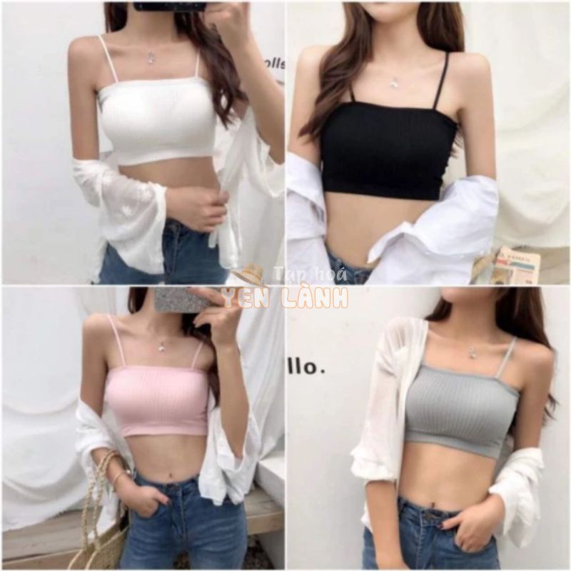 Áo Bra Croptop Hai Dây Thun Gân Sexy, áo hai dây lửng siêu nâng ngực