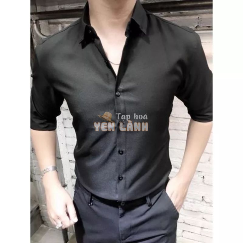 Áo sơ mi lụa nam trơn xanh đen và đen form chuẩn ( hai màu)