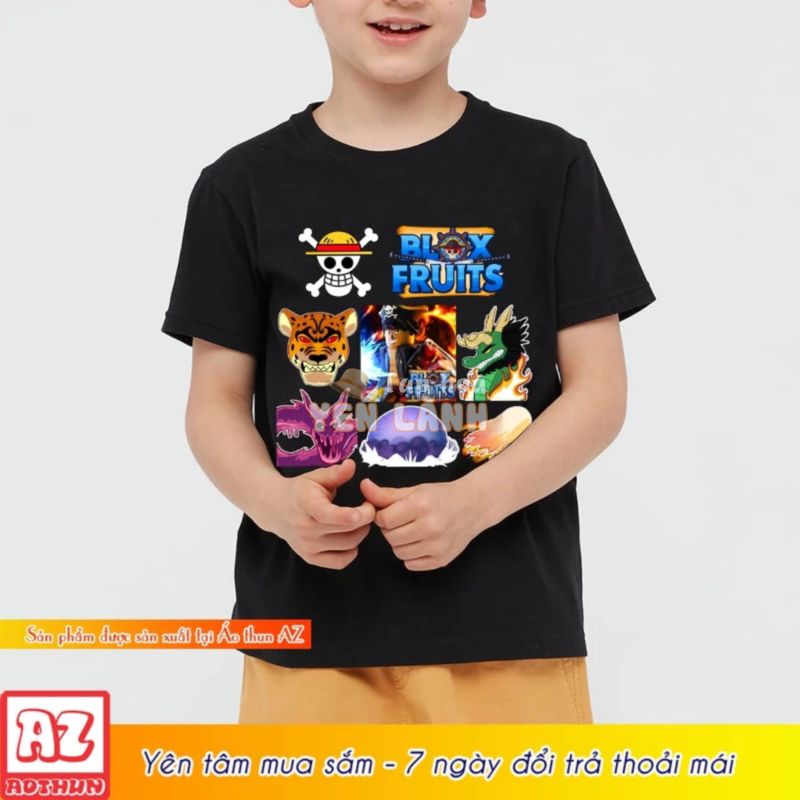 Áo thun trẻ em in hình roblox blox fruit devil luffy cho bé – Vải cotton thái M3233