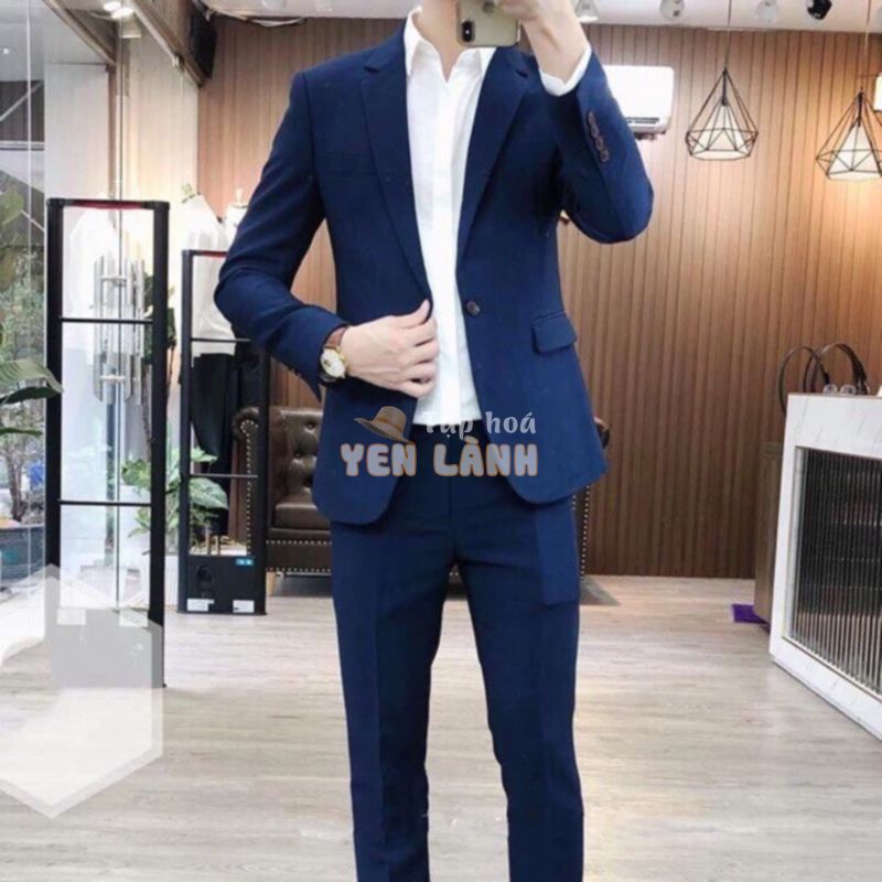 Bộ vest nam, áo vest nam ( tặng kèm cavat, bong lúa) bộ suit nam màu xanh than, màu đen,trẻ trung,sang trọng