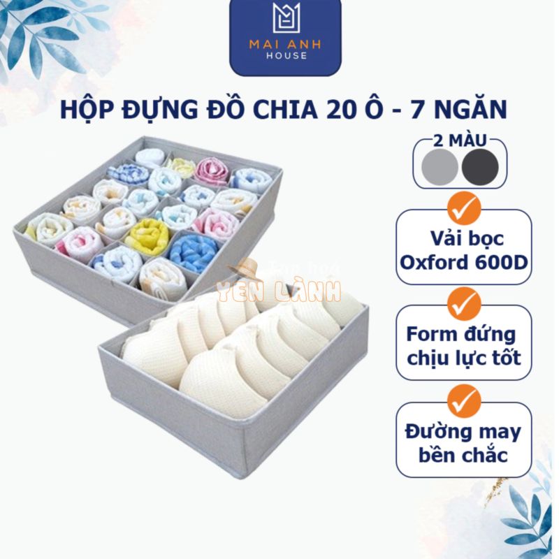 Khay chia ngăn đựng tất, đồ lót Mai Anh House Chia 20 ô may vải Oxford gấp gọn