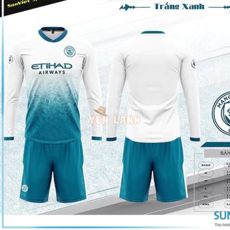 Áo Bóng Đá Man City Trắng Xanh dài tay – Đồ Đá Banh 2024