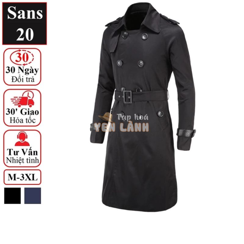 Áo khoác kaki nam dáng dài Sans20 măng tô cao cấp khaki kèm đai mangto hàn quốc trench coat men bigsize 80KG 2XL 3XL 4XL