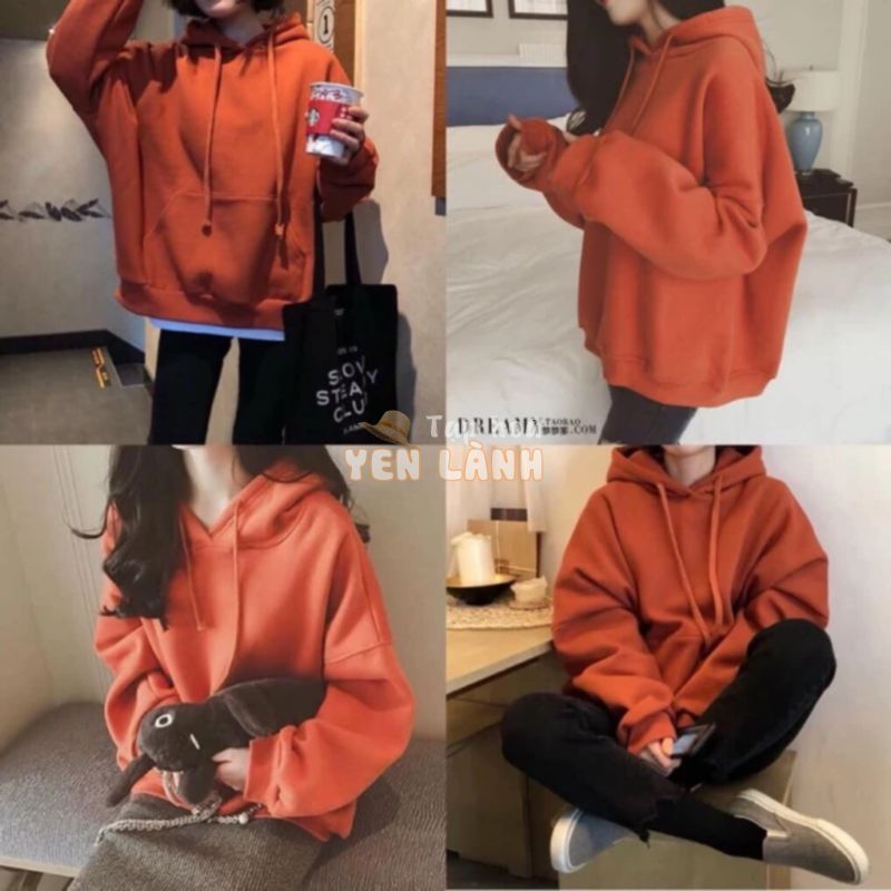 Áo Hoodie Basic Tay Dài Túi Bụng Màu Cam Gạch (Video+Ảnh Thật)