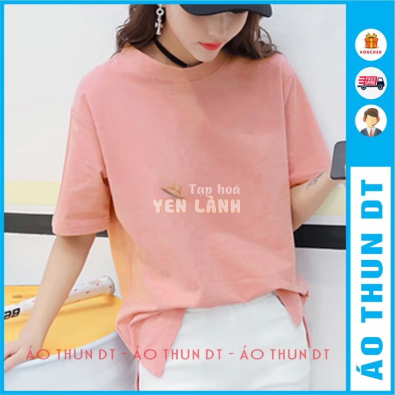 Áo trơn tay lỡ màu hồng tôm