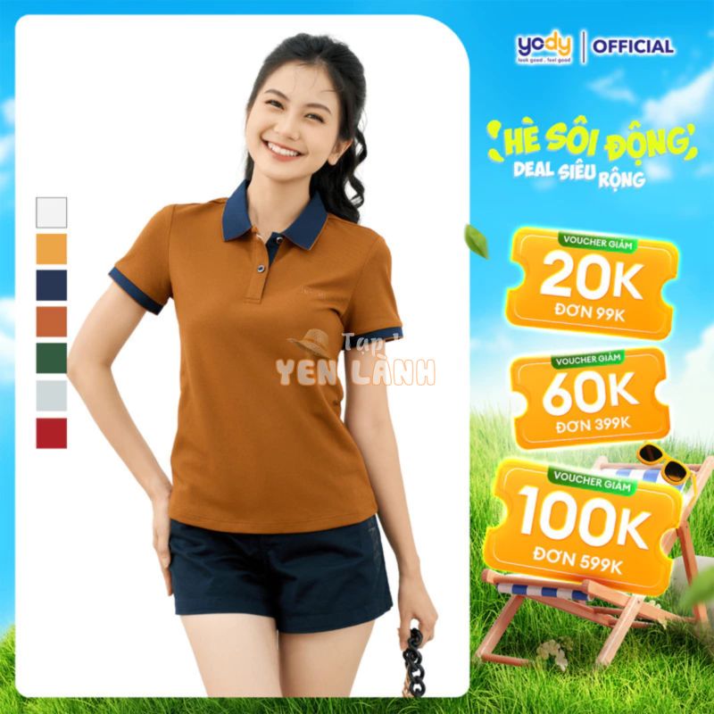 Áo phông Polo nữ YODY cộc tay cổ bẻ vải cafe kháng khuẩn, bền màu NCF1 APN3700