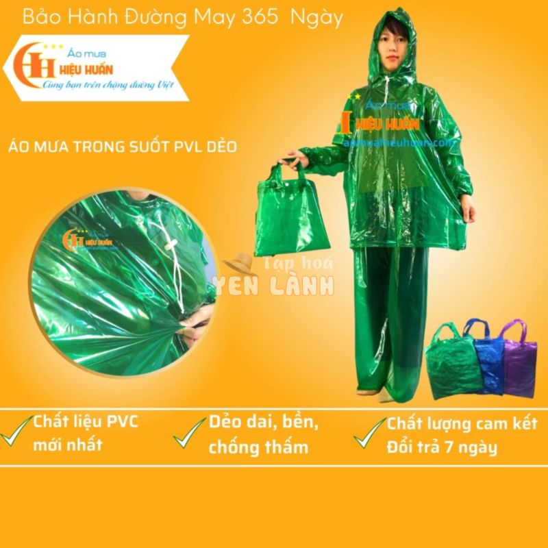 Áo Mưa Bộ 1 Người, Áo Mưa Trong Suốt PVC dẻo Aomuahieuhuan